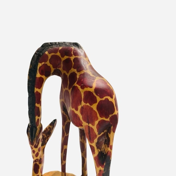 Hand Carved Mother Giraffe with Nursing Baby Wood Figurine 8”tall Made in Kenya - Picture 6 of 9